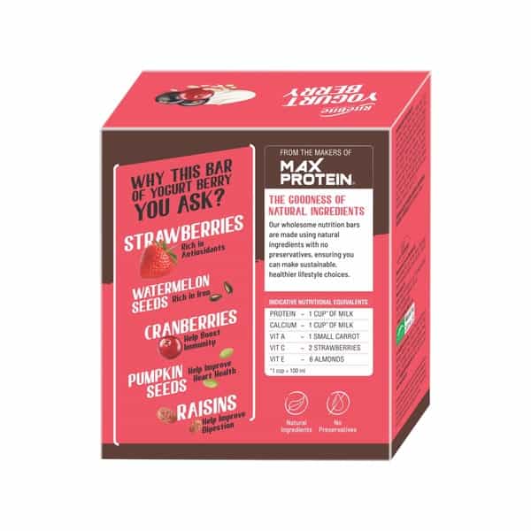 Ritebite Yogurt Berry Nutrition Bar (Pack Of 12) Box Of 420 G
