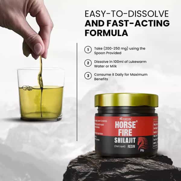 A R Ayurveda Horse Fire Shilajit Resin With 80% Fulvic Acid For Improve Strength & Stamina - 20Gm