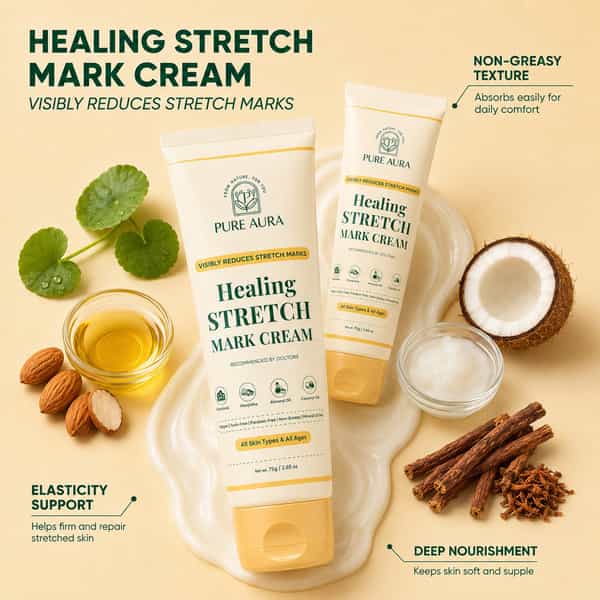 Pure Aura Healing Stretch Mark Cream | Visible Reduction In Stretch Marks In 10 Days 75 Gm