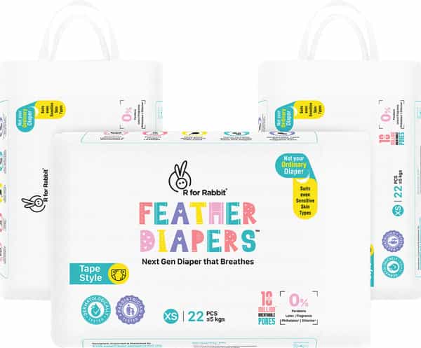 R For Rabbit Feather Diaper Taped Style Pants Size Xs Newborn Baby Of 0-5 Kg(Combo Offer Pack Of 66)