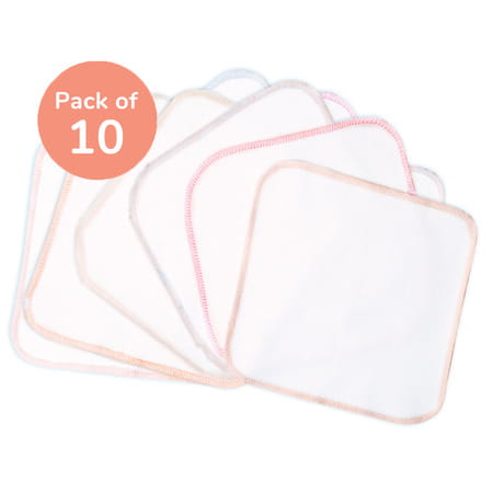 Basic 100% Cotton Terry Face Towel/Washcloth For Baby. Extra Soft Napkin For Baby Bums. (Pack Of 10)
