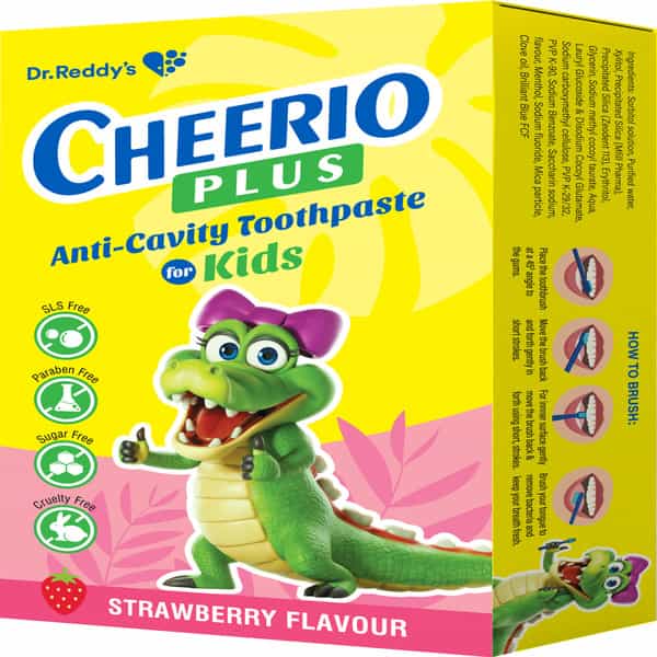Cheerio Plus Strawberry Flavour Sugar Free Kids Anti Cavety Toothpaste 75Gm