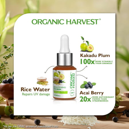Organic Harvest Brightening Face Serum For Men & Women | Kakadu Plum, Acai Berry & Rice Water, 30ml