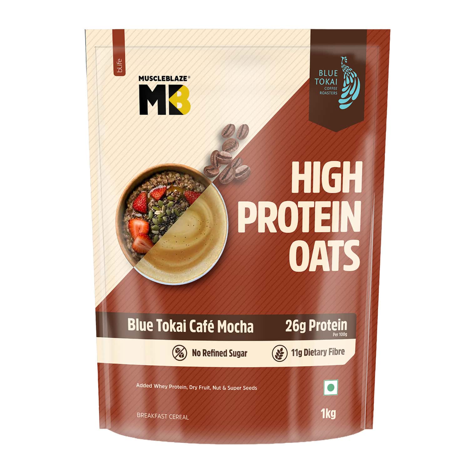 Muscleblaze High Protein Oats (blue Tokai Cafe Mocha | 1kg) | 26g Protein