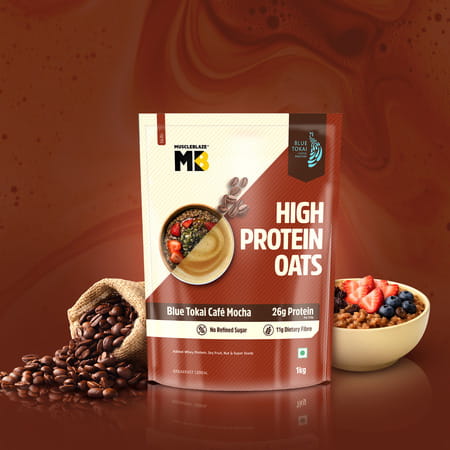 Muscleblaze High Protein Oats (Blue Tokai Cafe Mocha | 1Kg) | 26G Protein
