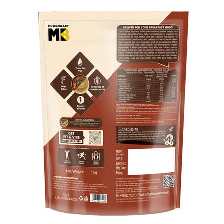 Muscleblaze High Protein Oats (Blue Tokai Cafe Mocha | 1Kg) | 26G Protein