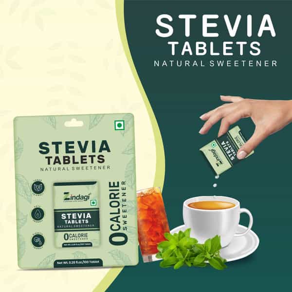 Zindagi Stevia Tablets | Stevia Powder Sugarfree Tablets | Sugar Substitute|100 Tablets| Pack Of 1