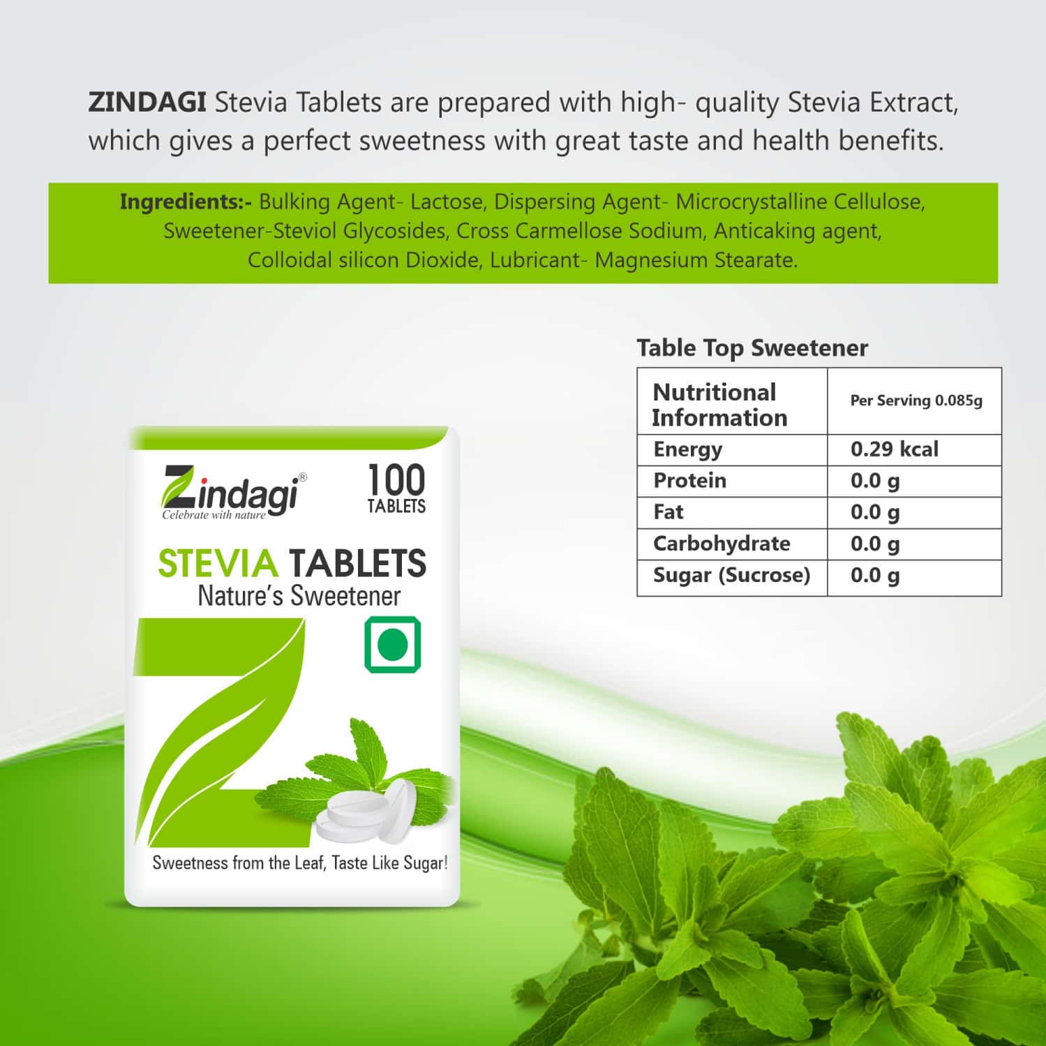 Buy ZINDAGI STEVIA TABLETS STEVIA POWDER SUGARFREE TABLETS SUGAR
