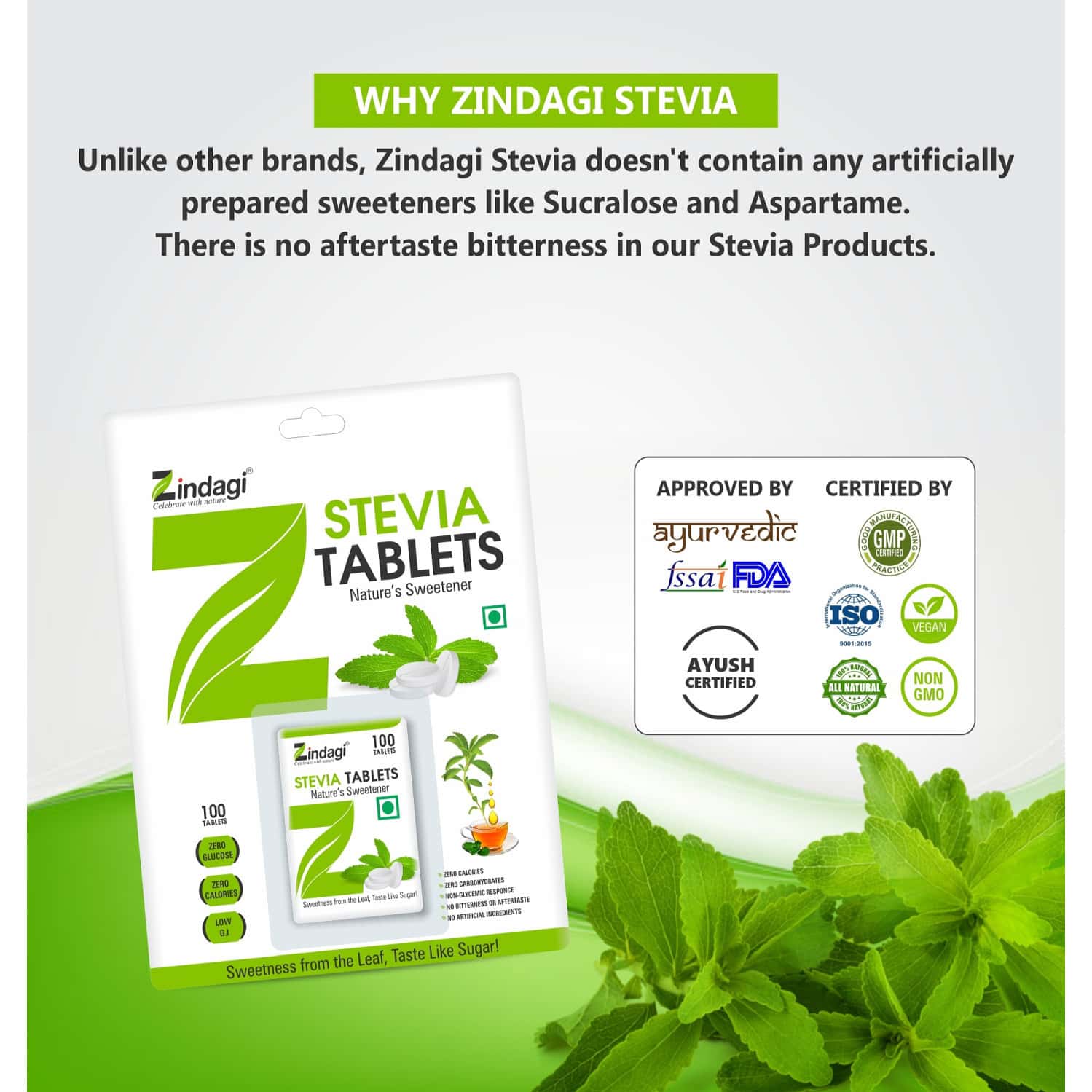 Buy ZINDAGI STEVIA TABLETS STEVIA POWDER SUGARFREE TABLETS SUGAR