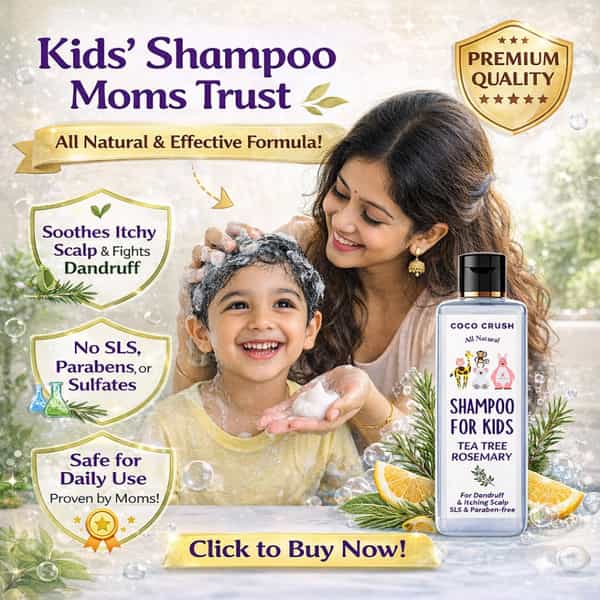 Coco Crush Herbal Kids Anti-Dandruff Shampoo | Neem & Tea Tree | Tear-Free | Sensitive Scalp - 50Ml