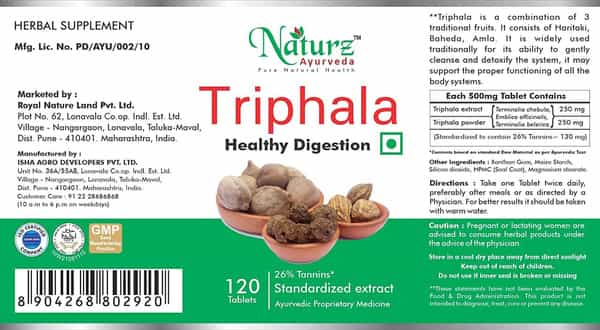 Naturz Ayurveda Triphala 500Mg 120 Tablets (Pack Of 5) - Natural Digestive Support
