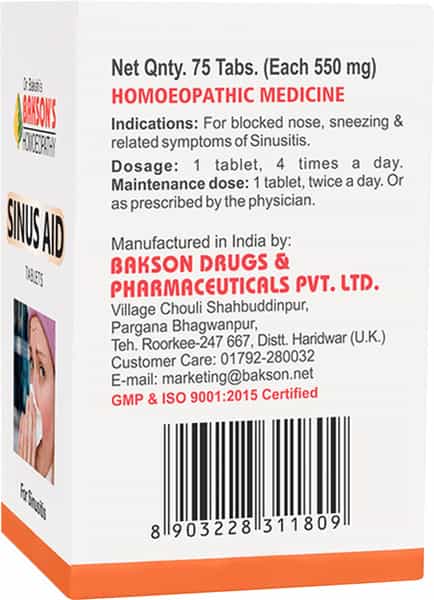 Dr Bakshi's Bakson Homoeopathy Sinus Aid Tablet 75