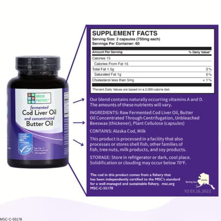 Green Pasture Cod Liver Oil Blend | 120 Capsules