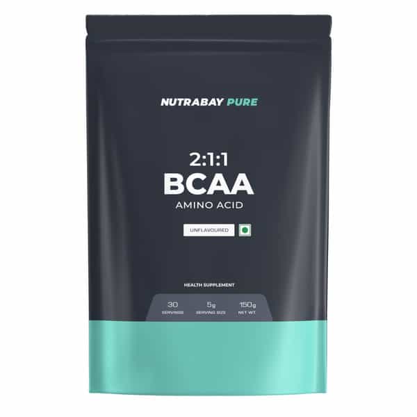 Nutrabay Pure Bcaa 2:1:1|5G Vegan Bcaa, Intra/Post Workout Amino Acid Supplement - 150G, Unflavoured