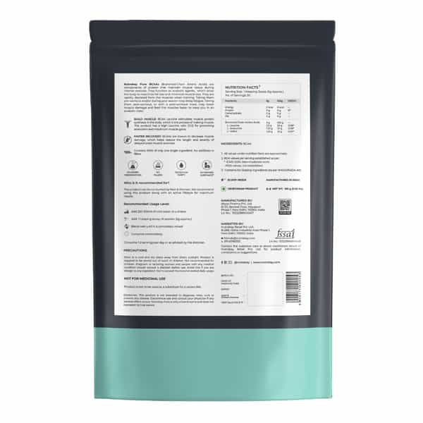 Nutrabay Pure Bcaa 2:1:1|5G Vegan Bcaa, Intra/Post Workout Amino Acid Supplement - 150G, Unflavoured