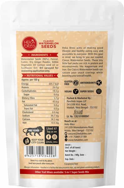 Heka Bites Roasted Classic Watermelon Seeds 250G | High Protein | Healthy Snacks| Diabetic Snacks