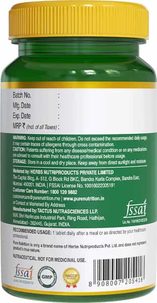 Pure Nutrition Vitamin C L Vitamin C Tablets For Immunity & Glowing Skin L - 60 Tablets