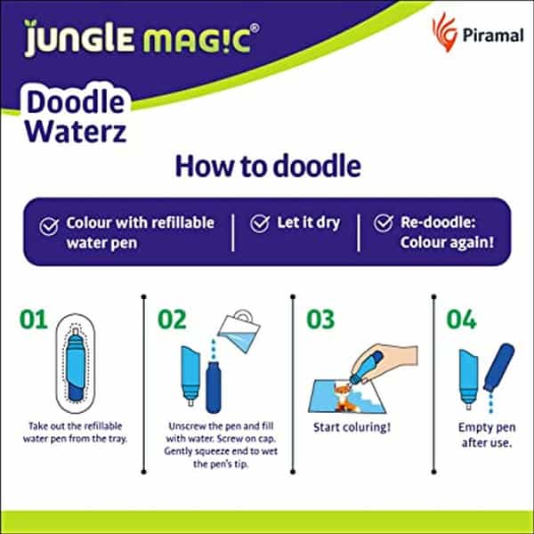 Jungle Magic Doodle Waterz - Reusable I Water Colouring Book I Self-Drying | Easy To Hold | 10 Pcs