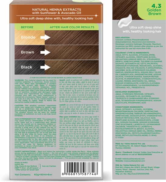 Nisha Creme Hair Color 4.3 Golden Brown (60Gm+60Ml+18Ml) Ammonia Free Permanent Hair Colour