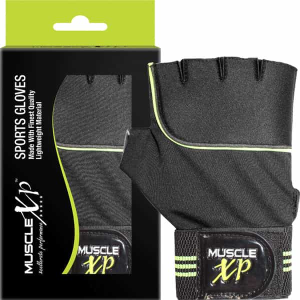 Musclexp Pro-Comfort Durable Gym Sports Gloves Lifting Cycling Non-Slip (Black & Green) 1 Pair