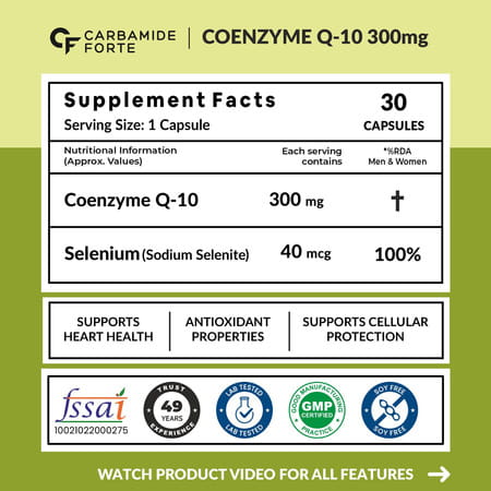 Carbamide Forte Coenzyme Q10 | Selenium 40mcg | Support Heart And Vascular Health - 30 Capsule