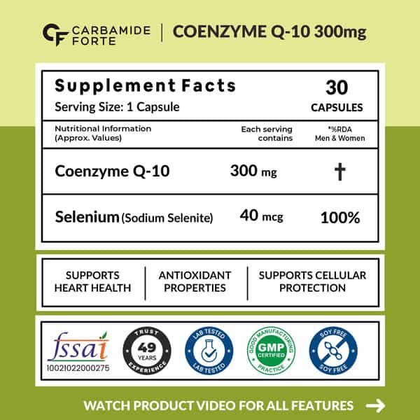Carbamide Forte Coenzyme Q10 | Selenium 40Mcg | Support Heart And Vascular Health - 30 Capsule