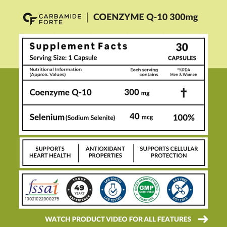 Carbamide Forte Coenzyme Q10 | Selenium 40mcg | Support Heart And Vascular Health - 30 Capsule
