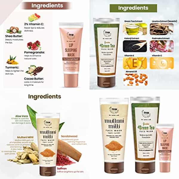 Tnw The Natural Wash Combo With Green Tea Face Wash | Lip Sleeping And Multani Mitti Face Wash