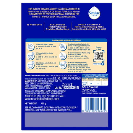 Similac Classic Stage 3 Follow-Up Formula (From 12 - 18 Months) Refill Of 400 Gm
