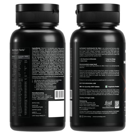 Nutrabay Pro Active Multivitamin For Men - 25 Vitamins & Minerals - 60 Veg Multivitamin Tablet