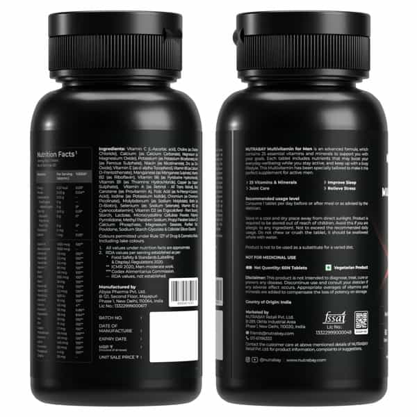 Nutrabay Pro Active Multivitamin For Men - 25 Vitamins & Minerals - 60 Veg Multivitamin Tablet