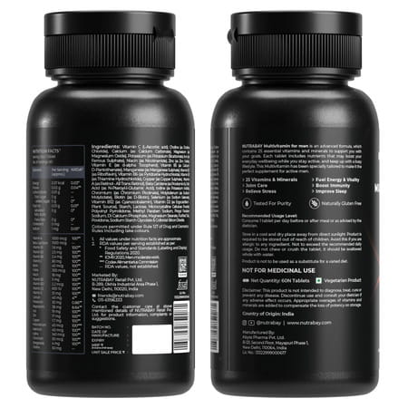 Nutrabay Pro Active Multivitamin For Men - 25 Vitamins & Minerals - 60 Veg Multivitamin Tablet