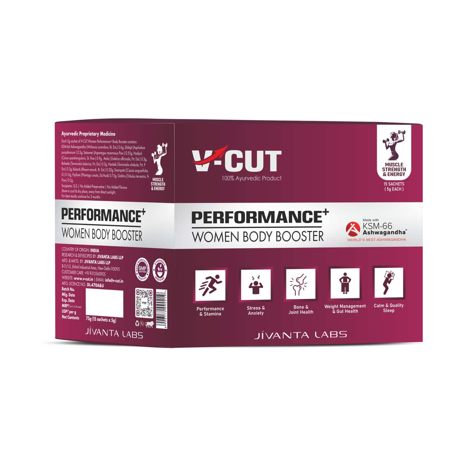V-cut Women Body Booster | Ayurvedic Energy & Strength | Boosts Stamina & Immunity - 15 Sachets