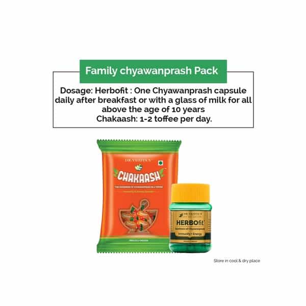 Dr. Vaidya's Family Chyawanprash Pack Chakaash (50 Toffees Pack) Herbofit (30 Capsules)