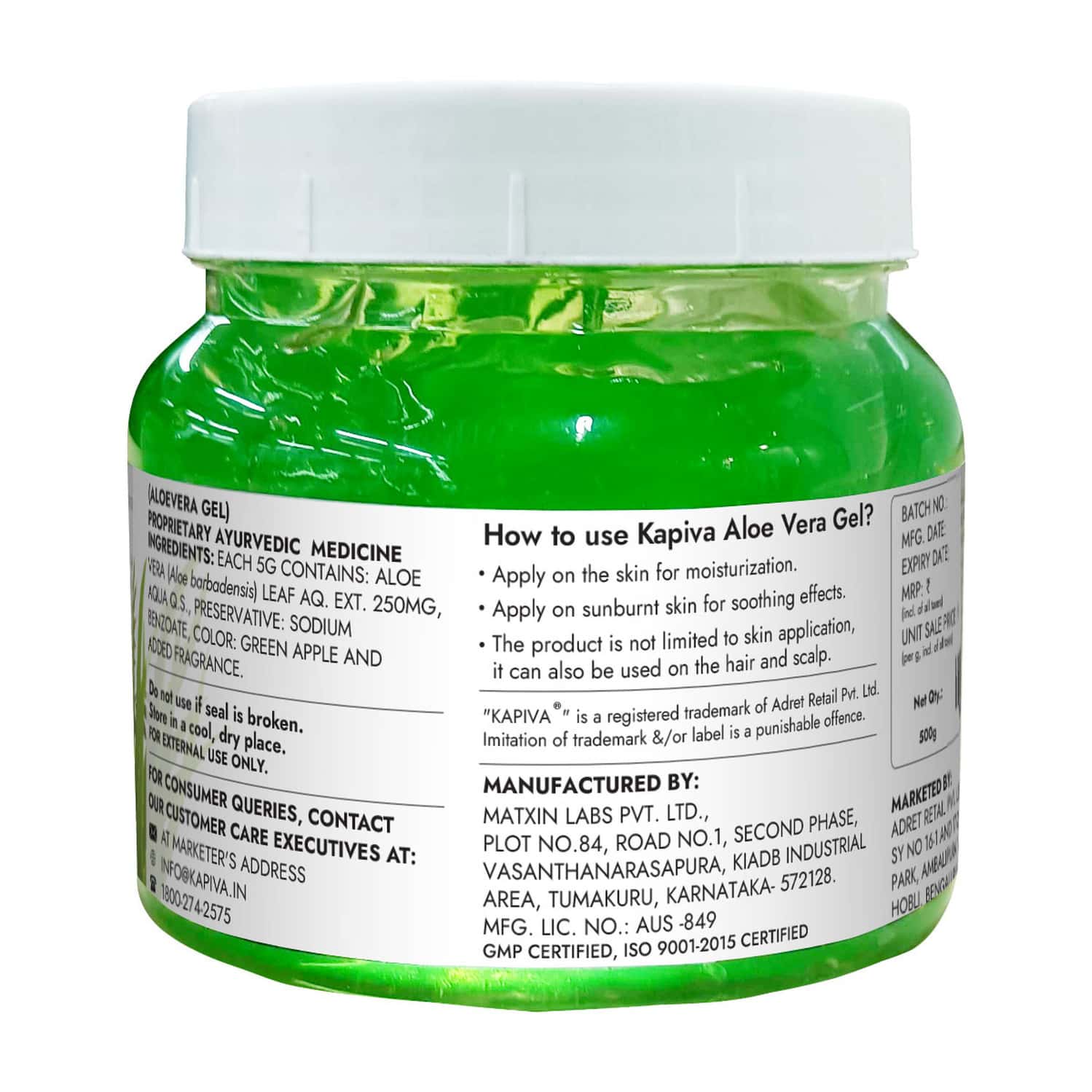 Buy KAPIVA PURE ALOE VERA SKIN GEL - HYDRATING GEL FOR FACE - 500G Online &  Get Upto 60% OFF at PharmEasy