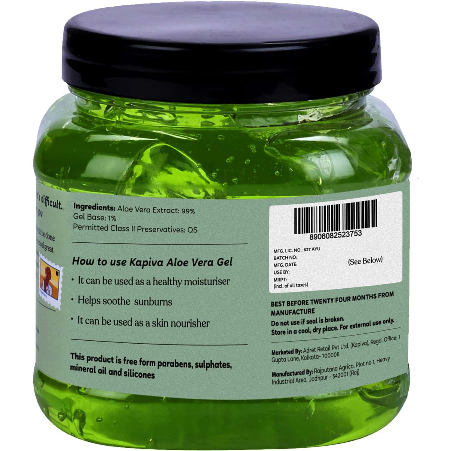 Buy KAPIVA PURE ALOE VERA SKIN GEL HYDRATING GEL FOR FACE 500G Online & Get Upto 60 OFF at