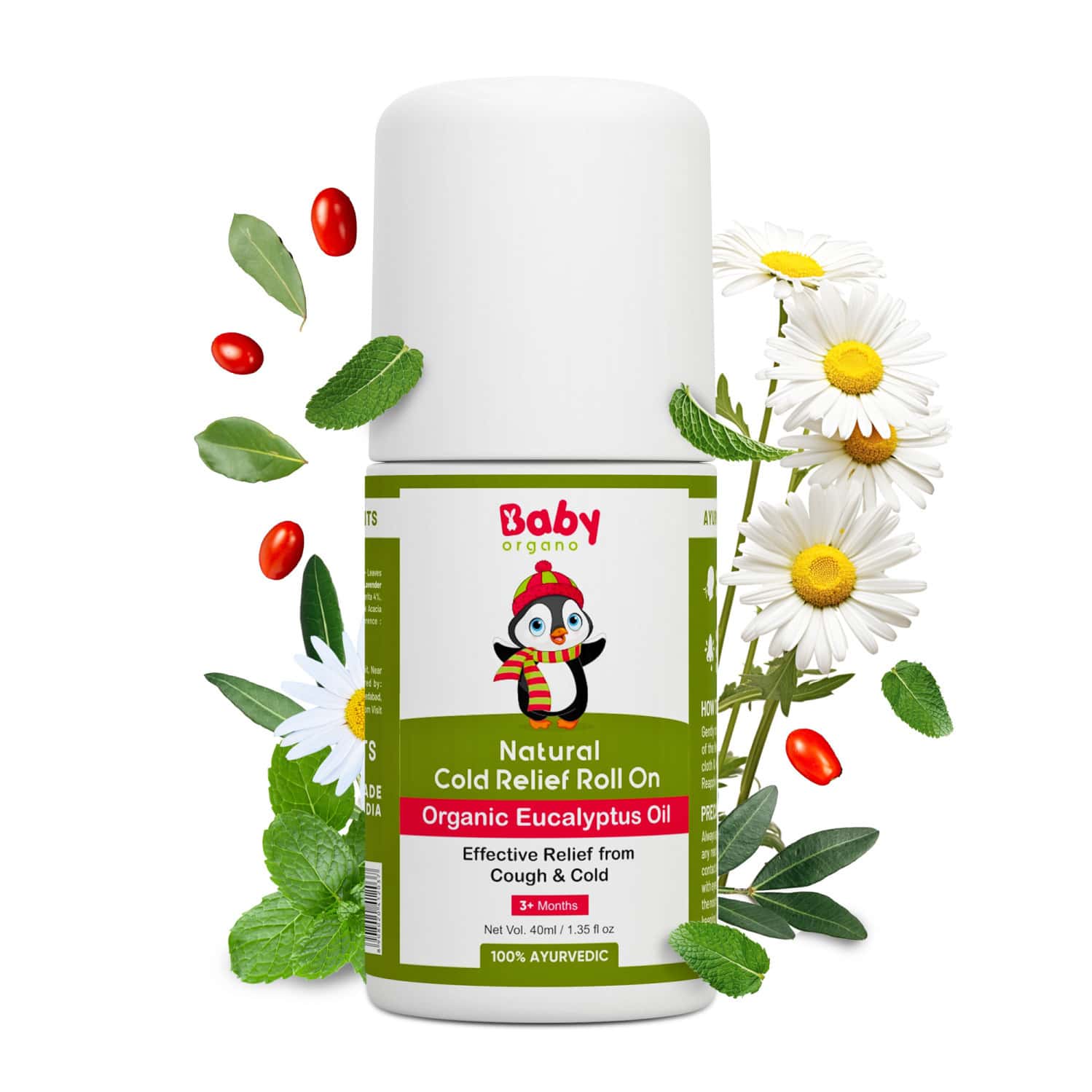 Babyorgano Natural Cold Relief Roll-on For Babies Cold | Cough | Nose Block & Chest Congestion 40ml
