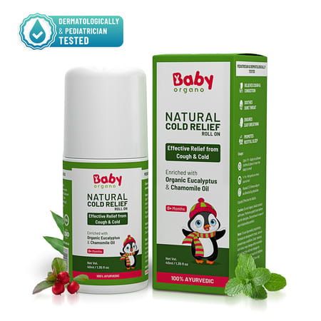 Babyorgano Natural Cold Relief Roll-On For Babies Cold | Cough | Nose Block & Chest Congestion 40ml