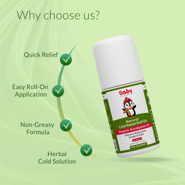 Babyorgano Natural Cold Relief Roll-On For Babies Cold | Cough | Nose Block & Chest Congestion 40Ml