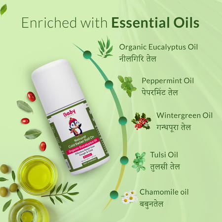 Babyorgano Natural Cold Relief Roll-On For Babies Cold | Cough | Nose Block & Chest Congestion 40ml