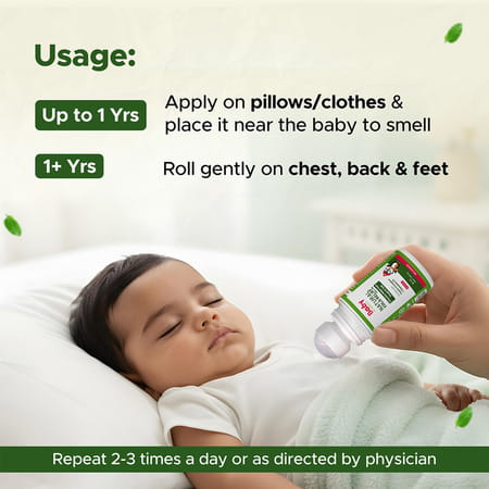 Babyorgano Natural Cold Relief Roll-On For Babies Cold | Cough | Nose Block & Chest Congestion 40ml