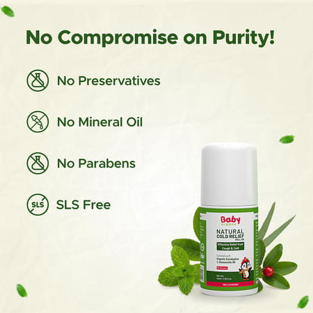 Babyorgano Natural Cold Relief Roll-On For Babies Cold | Cough | Nose Block & Chest Congestion 40ml