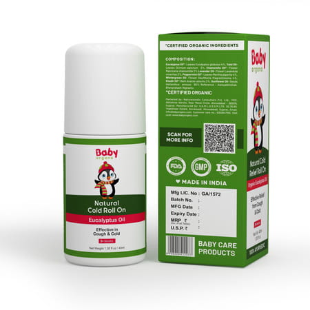 Babyorgano Natural Cold Relief Roll-On For Babies Cold | Cough | Nose Block & Chest Congestion 40ml