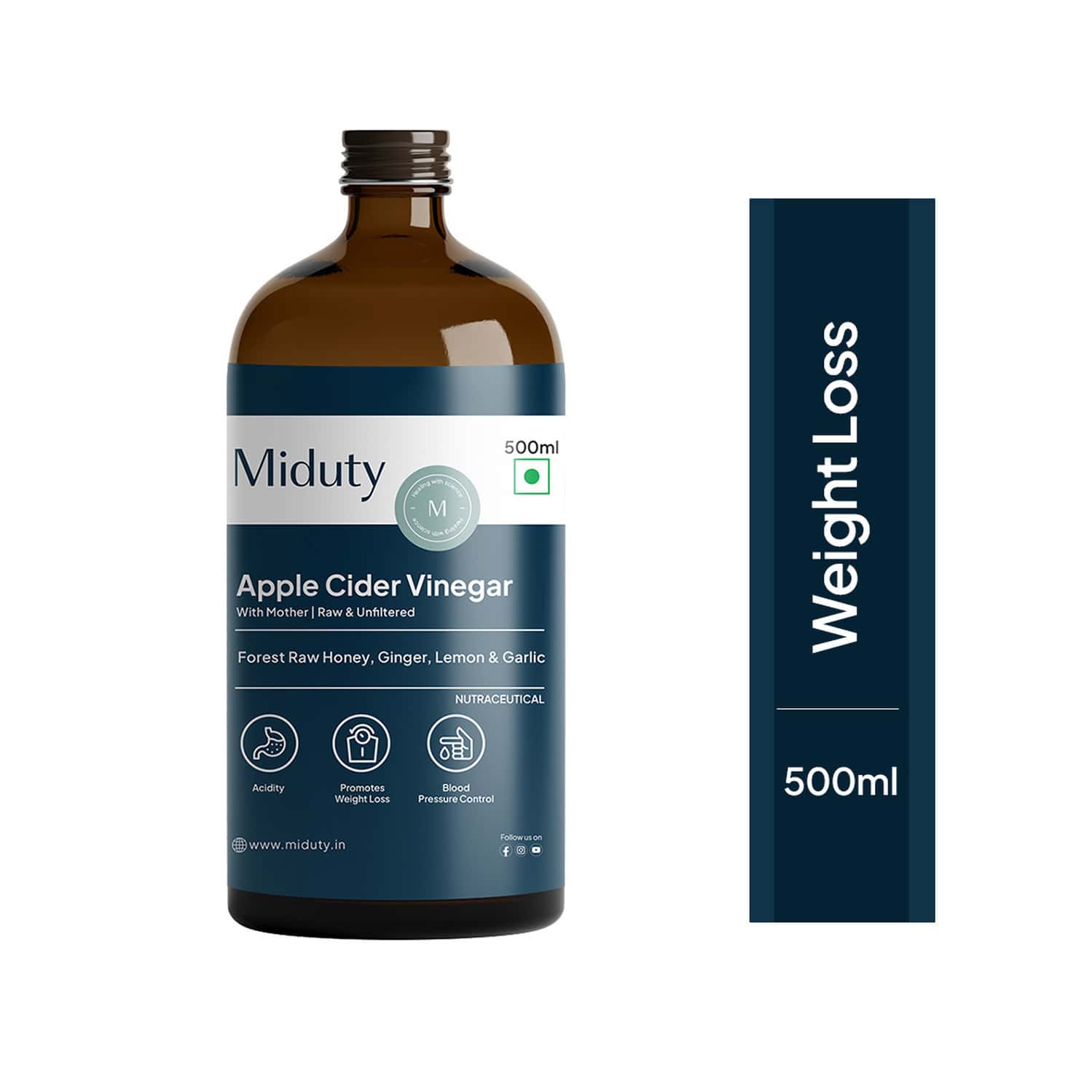 Miduty Apple Cider Vinegar-raw Honey Lemon Garlic Ginger-weight Loss-acv With Mother Vinegar -500ml