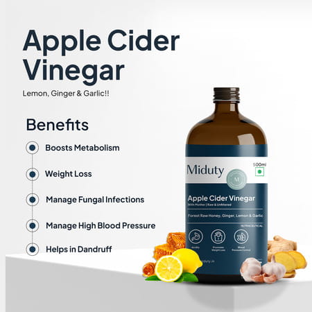 Miduty Apple Cider Vinegar-Raw Honey Lemon Garlic Ginger-Weight Loss-Acv With Mother Vinegar -500ml