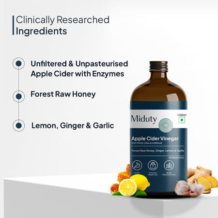Miduty Apple Cider Vinegar-Raw Honey Lemon Garlic Ginger-Weight Loss-Acv With Mother Vinegar -500ml