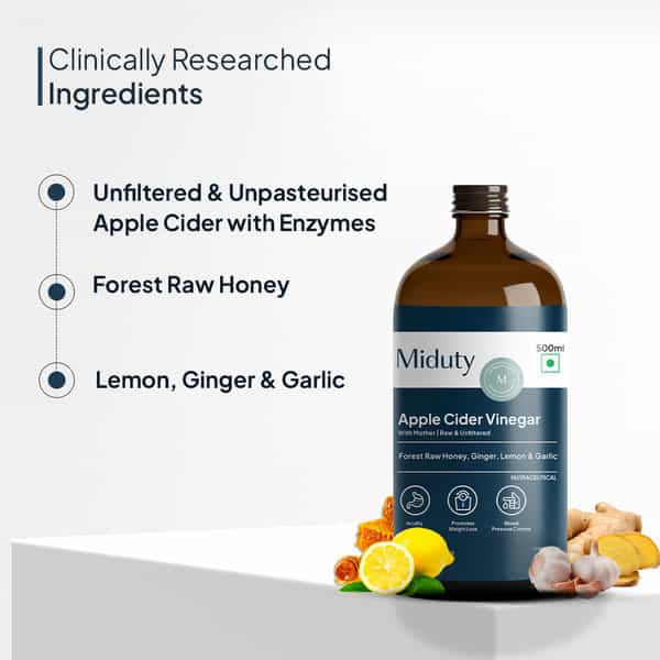 Miduty Apple Cider Vinegar-Raw Honey Lemon Garlic Ginger-Weight Loss-Acv With Mother Vinegar -500Ml