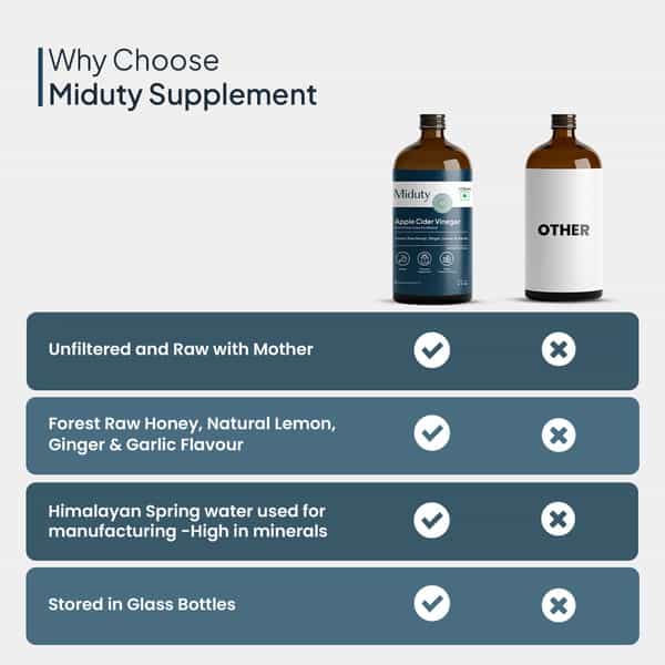Miduty Apple Cider Vinegar-Raw Honey Lemon Garlic Ginger-Weight Loss-Acv With Mother Vinegar -500Ml