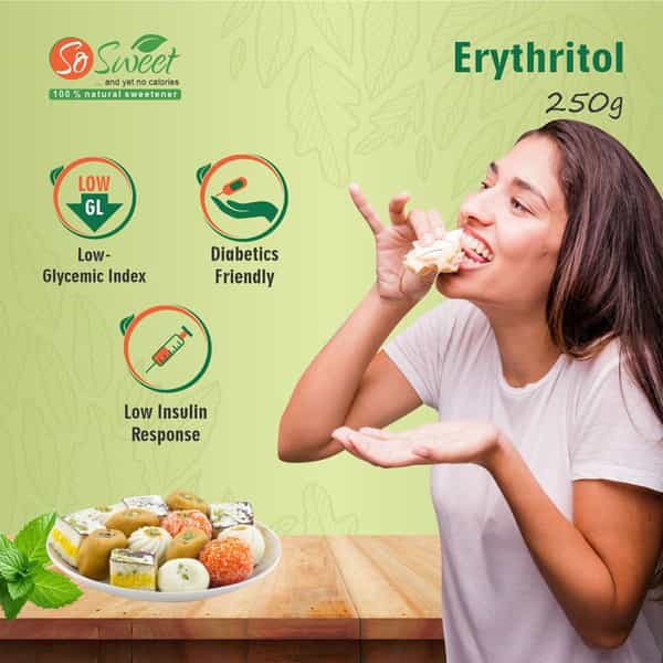 So Sweet Erythritol Powder 250Gm Natural Sweetener Sugar Free (Pack Of 3)