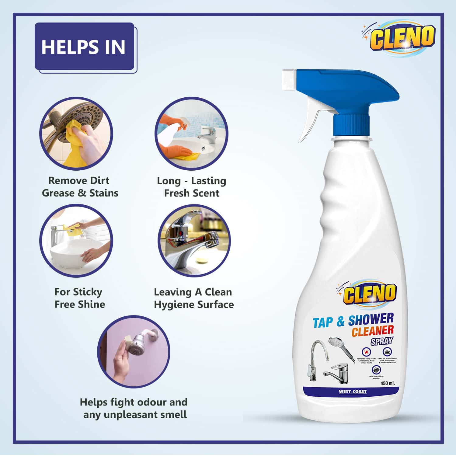 Buy CLENO TAP & SHOWER CLEANER SPRAY TO CLEAN BATHROOM KITCHEN TAP